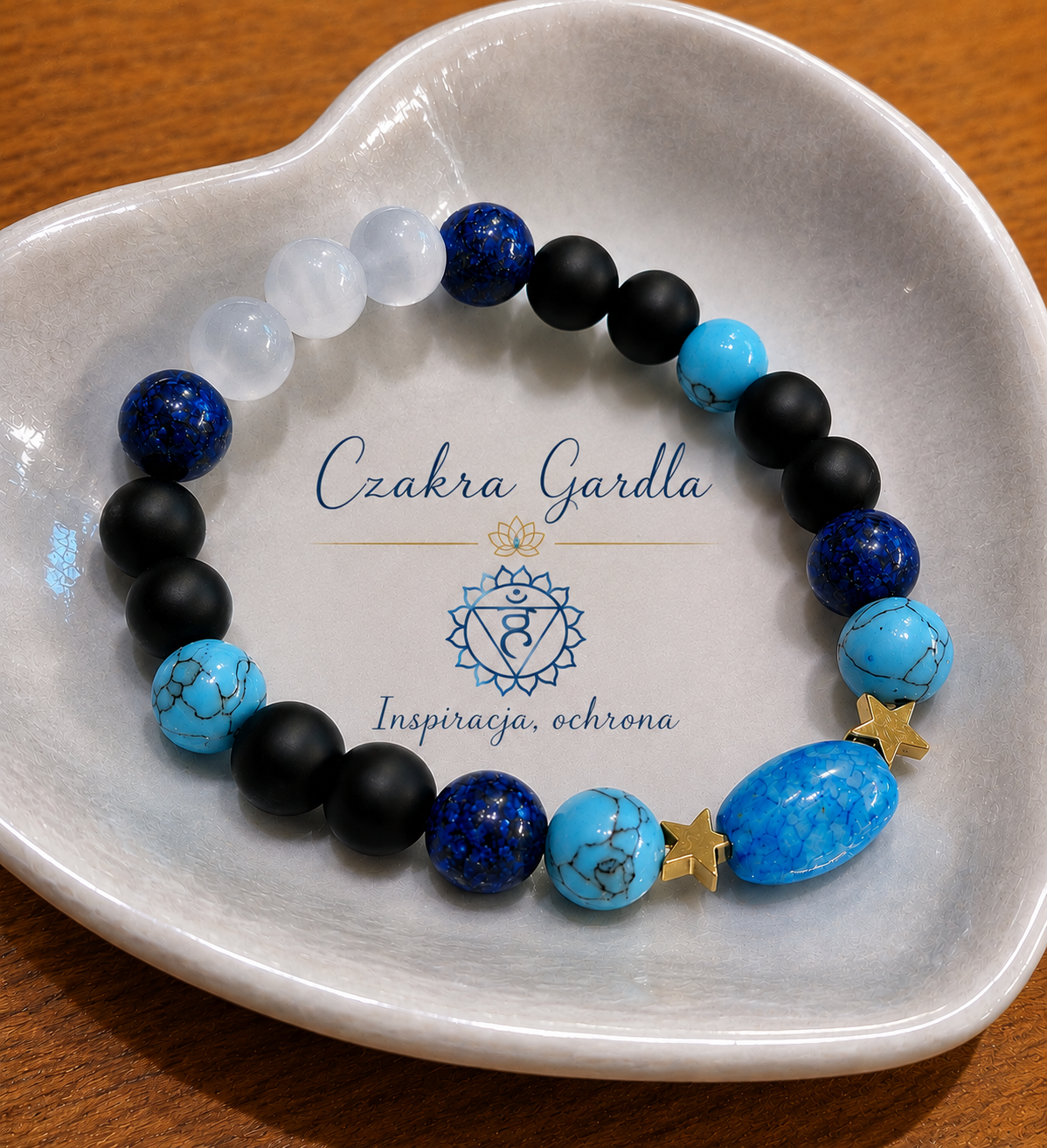 Bransoletka Gwiezdnego Przewodnictwa - Selenit, Onyks, Lapis-Lazuli, Błękitny Apatyt