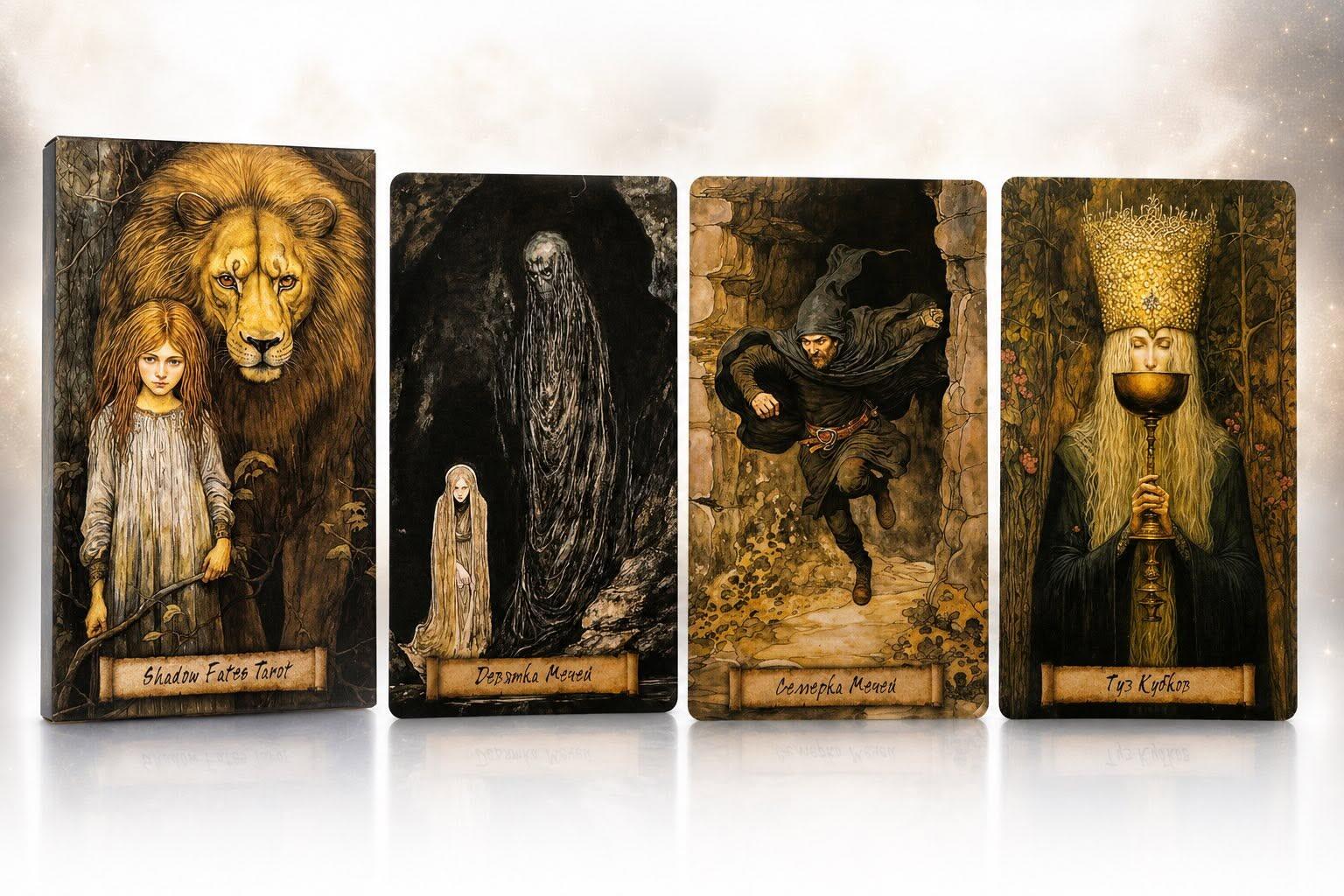 Karty tarota Shadow Fates – unikalne, czarno-złote ilustracje i głęboka symbolika